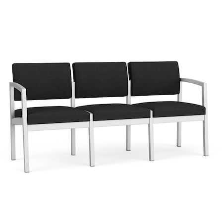Lesro Black Seat, 3 Seat Sofa, 64.5 W 24.5 L 32 H, Linette Vinyl Seat, Lenox Steel Series LS3101